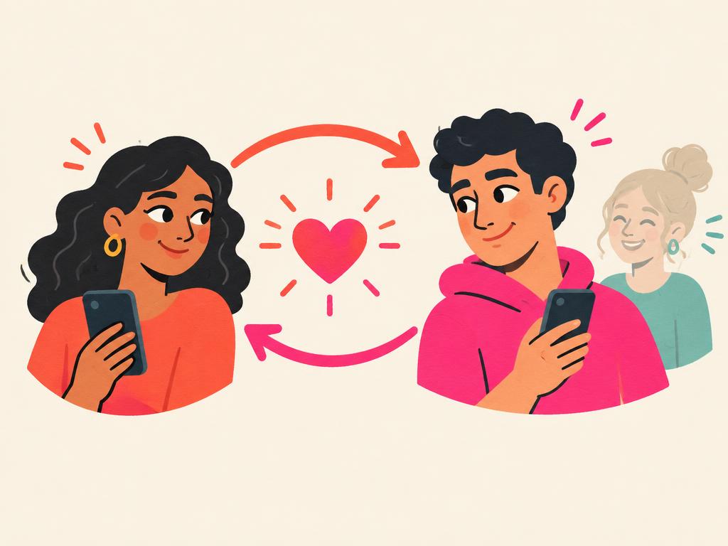 Duas pessoas se escolhem em segredo e as setas se encontram em um coração.